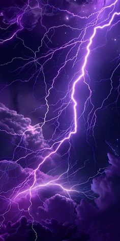 purple lightning in the night sky with stars and clouds above it is an image that can be used as a background or wallpaper