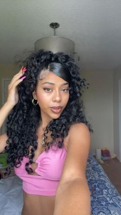 Curly Hairstyles, Curly Hair, A Woman, Pink