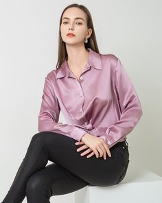 Type: Women's silk shirt.Material: 22 Momme Luxury Mulberry Silk. Details:Elevate your wardrobe with our silk blouse, featuring a unique asymmetrical hemline, button closure, and a cinched waist for a flattering silhouette. Crafted from luxurious silk, this blouse embodies modern sophistication with a touch of avant-garde flair. The asymmetrical hem adds a dynamic and contemporary edge, creating visual interest and movement. The discreet button closure and waist cinching detail enhance the femin Womens Silk Shirts, Pink Satin Blouse, How To Wash Silk, Satin Blouses, Blouse For Women, Irregular Hem, Luxury Silk, Cashmere Coat, Tailored Trousers