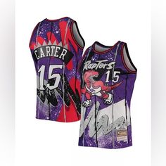 a basketball jersey with the number 15 on it and an image of a cartoon character