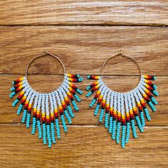 Fringe Hoop Earrings, Seed Bead Jewelry Patterns, Aesthetic Boho, Bead Fringe, Inspired Aesthetic, Beaded Earrings Diy, Bracelets Handmade Diy, Hippie Earrings, Bead Loom Patterns