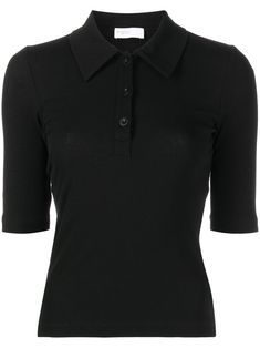 Black cotton short-sleeve cotton polo shirt from ROSETTA GETTY featuring polo collar, short sleeves, stretch-design and straight hem.