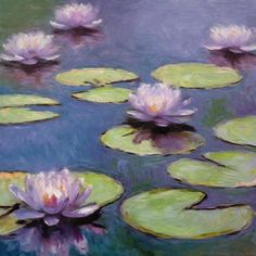 water lilies are floating in the pond