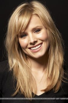 Kristin Bell, Layered Thick Hair, Wigs For White Women, 2023 Hair, Swept Bangs, Popular Haircuts, Side Bangs, Long Blonde