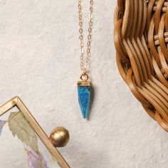 Apatite  Pendulum Necklace - Minimalist Adjustable Length and Dainty 4k gold filled cable chain / Elegant handmade jewelry for women Pendant: 19Hx5Wx5Dmm Chain: 16-18 inches adjustable chain. (can be clasped at 16 or 18 inches) Chain: 14k gold filled with spring ring Due to the nature of the genuine raw gemstones, all stones are different so the size is approximate and the one you receive might be slightly smaller or bigger. Comes in gift box. Made in the USA. Pendulum Necklace, Gold Gemstone Necklace, Necklace Extender, Store Jewelry, Women Pendant, Necklace Minimalist, Raw Gemstones, Gorgeous Necklaces, Jewelry For Women