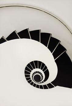 a spiral staircase is shown in black and white