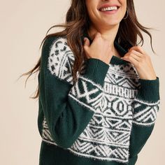 Never Worn So Cute Just Too Big , Women’s Large! Large Sweater, Denim Fashion Women, Large Sweaters, Boho Fall, Denim Accessories, Fair Isle Sweater, List Style, Winter Clothes, Green Sweater