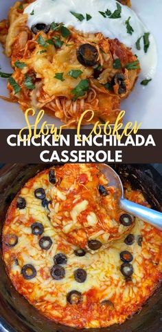 the chicken enchilada casserole has been cooked and is ready to be eaten