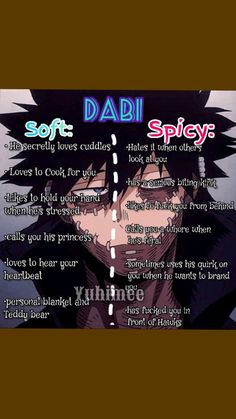 an anime character with the words soft dabi spy on it's back side