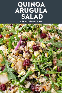 quinoa salad with cranberries and spinach on top