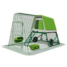 a green and white animal cage with two animals in it