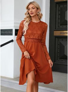 JJ's House No Lace Midi Scoop Fall Spring Winter A-line NO Brown S Height:5.7ft(174cm) Bust:33.5in(85cm) Waist:26in(66cm) Hips:36in(91cm) Tea-Length Dress. #JJ's House #No #Lace #Midi #Scoop #Fall #Spring #Winter #Aline #NO #Brown #S #TeaLength #Dress Floral Tea Length Dress, Blazer Outfits Women, Country Bridesmaid Dresses, Rust Color Dress, Classic Outfits For Women, 1920s Women, Jacket Outfit Women, Burnt Orange Dress, Fall Wedding Guest Dress