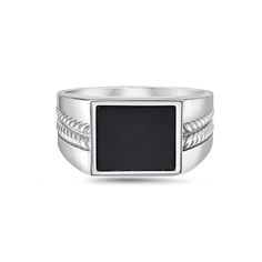 Our men's jewelry is inspired by pieces that our designer would wear himself, a blend of classic and contemporary. A signet ring for the modern man - this ring is inlaid with a square-shaped natural gemstone, and accented with a braided texture crafted on each side. The ring is inlaid with a natural black onyx gemstone. This piece is made in Italy by our artisans, and rhodium plated for high shine and to prevent tarnishing. Made in ItalyMetal: Sterling SilverGemstones: Malachite or Black OnyxSto Modern Signet Ring With Rectangular Stone And Polished Finish, Modern Signet Ring With Rectangular Stone For Formal Occasions, Modern Square Signet Ring With Polished Finish, Modern Onyx Signet Ring With Polished Finish, Minimalist Onyx Signet Ring For Formal Events, Minimalist Onyx Signet Ring For Formal Occasions, Modern Onyx Signet Ring For Anniversary, Classic Onyx Rectangular Signet Ring, Classic Black Square Jewelry