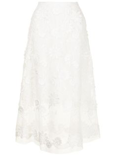 white cotton blend pattern-lace detailing semi-sheer construction high waist asymmetric hem mid-length Midi Skirt White, Lace Skirts, Midi Skirt Pattern, Ermanno Scervino, Skirt White, Lace Pattern, White Skirts, Asymmetric Hem, A Line Skirts