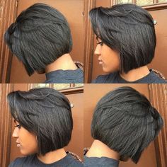 Straighten Hairstyles, Quickweave Styles, Hairstyles Diy, Black Bob Hairstyles, Short Black Hair, Bob Cuts, Black Bob, Bob Haircut With Bangs