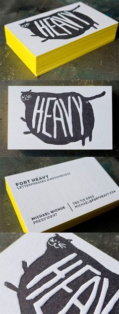 three different business cards with the word heavy on them