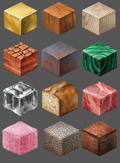 six different types of cubes are shown in this image, each with different colors