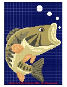 a cross stitch fish on a blue background