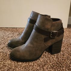 Worn Once Basically Brand New..Super Cute!! Taupe Ankle-high Boots With Medium Width, Taupe Ankle-high Boots Medium Width, Brown Ankle Strap Boots For Fall, Casual Ankle Strap Boots For Fall, Casual Fall Ankle Boots, Brown Ankle Booties With Buckle Closure, Brown Booties With Buckle Closure Medium Width, Brown Booties With Buckle Closure, Casual Ankle Strap Booties For Fall