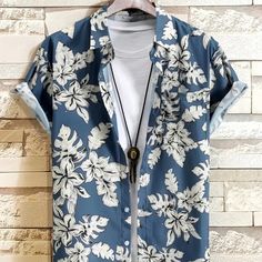 Men's Hawaiian Shirt - New Blue And White Tropical Print Button Down Short Sleeve Casual Polyester - Lightweight Breathable Material Ships Within One Business Day Bundle And Save On Shipping Flower Shirts For Men, Hawian Shirt Outfits Mens, Blue Hawaiian Button-up Shirt, Blue Cotton Hawaiian Shirt With Buttons, Blue Button-up Hawaiian Shirt For Spring, Blue Hawaiian Button-up Shirt For Spring, Blue Spring Hawaiian Button-up Shirt, Tropical Shirts For Men, Flower Shirt Men