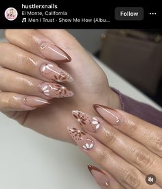 Vaquera Nails, Classy Almond Nails, Almond Acrylic Nails Designs, Kylie Nails, Brown Acrylic Nails, Western Nails, Manicure Nail Designs, Purple Acrylic Nails, French Tip Acrylic Nails