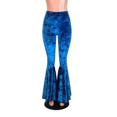 "**Due to SO MANY issues with USPS - we STRONGLY ENCOURAGE you to purchase the UPS Upgrade with your order located here: https://www.etsy.com/listing/926751536/ups-upgrade Made of luxurious royal blue 4-way stretch crushed velvet - these high-waisted bell bottoms will fit you perfectly. They hug your hips and flare out at the feet. This color is stunning! The inseam is 35\" (the mannequin is 5'8\") but can be customized by putting your desired inseam in the comments/notes when checking out. Wome Bell Bottoms Pants, High Waisted Bell Bottoms, 60s Clothing, Velvet Bell Bottoms, Groovy Clothes, Burning Man Outfits, Velvet Mini Skirt, Blue Crush, Velvet Clothes