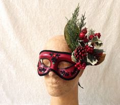 Artisan eye Mask (cheeks): 'Fancy red christmas' ( eye mask with lace and christmas decoration) - Traditional handmade mask - wearable art The masks of Theater Didymus are made according to a unique and self-developed recipe based on classic techniques for mask making used in Venice and in the world of the theatre. It is a special kind of papier-mâché, coated with a certain texture or a sturdy finish that is completely sanded smooth. The masks are made completely by hand, the process involves se Mask Ball, Christmas Mask, Handmade Mask, Mask Making, Mask Design, Black Trim, Costumes For Women, Red Christmas, Costume Accessories