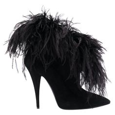 Saint Laurent Zizi 110 Black Suede High Stiletto Heel Ankle Boot Saint Laurent's FW19 runway show saw legs take center stage, with models wearing tiny shorts and mini skirts – the perfect choice to show off this season's statement footwear. Crafted from black suede, leather and feathers, these Zizi 110mm booties feature a pointed toe and a high stiletto heel. Brand new. Made in Italy. Size: 39 (FR) Fit: Saint Laurent shoes usually run small. Please order a 1/2 size larger than you typically wear Saint Laurent Boots, Tiny Shorts, Attractive Clothing, Bond Girl, Womens Black Booties, John Fluevog, Yves Saint Laurent Shoes, Runway Show, Heeled Ankle Boots