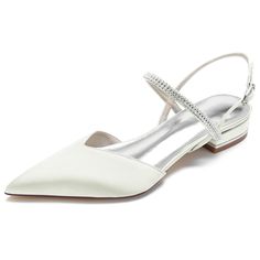 Shop Ivory Satin Rhinestone Slingback Pointed Toe Flat Sandals color Ivory for Going out, Hanging out with worldwide Free shipping & Free return. Bridal Party Shoes, Bridal Shoes Low Heel, Glitter Flats, Elegant Flats, Wedding Shoes Flats, Flat Dress Shoes, Wedding Flats, Bridal Sandals, Bridal Shoes Flats