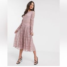 This Dress Is A Beautiful Dress To Wear For Any Occasion. It Is New With Tags, It Never Quite Fit Me Right:( It Is Perfect For That Night You Need To Dress Up (Or Even Can Be Dressed Down). Great Buy!! Send Me An Offer Feminine Long Sleeve Lace Midi Dress, Pink Long Sleeve Lace Midi Dress, Feminine Long Sleeve Lace Dress For Date Night, Casual Long Sleeve Lace Midi Dress, Dusty Purple Dress, Midi Tulle Dress, Long Sleeve Prom Dress, Soft Pink Dress, Sleeve Prom Dress