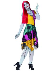 a woman with red hair and makeup is dressed in a costume that has been designed to look like a clown