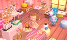 an animal themed kitchen is shown in this screenshot from the game animal crossing 2