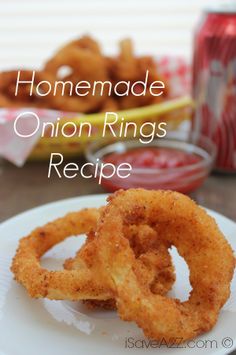 homemade onion rings recipe on a white plate