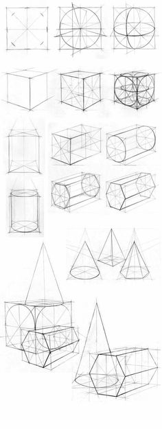 some sketches of different shapes and sizes of objects in the shape of pyramids, with one