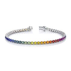 14k White Gold Sapphire Bracelet Luxury Multi-stone Round Tennis Bracelet, Luxury Multi-stone Tennis Bracelet For Formal Occasions, Elegant Multicolor Diamond Bracelet For Formal Occasions, Luxury White Gold Bracelet With Gemstone, Multicolor Diamond Bracelet For Formal Occasions, Multicolor Luxury Diamond Bracelet For Formal Occasions, Formal White Gold Multi-stone Tennis Bracelet, Luxury Multicolor Diamond Bracelet For Formal Occasions, Formal Multicolor Jewelry With Prong Setting