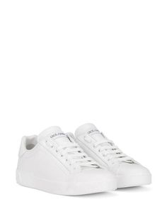 Dolce & Gabbana Portofino Leather Sneakers - Farfetch Luxury White Men's Sneakers, Designer White Sneakers With Embossed Logo, Luxury White Sneakers With Logo-print Tongue, Dolce And Gabbana Shoes Sneakers Women, Dolce & Gabbana Tenis, Balenciaga Speed, Versace Outfit, Balenciaga Triple S, Nike Air Max 97