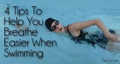 a woman swimming in a pool with the words 4 tips to help you breathe easier when swimming