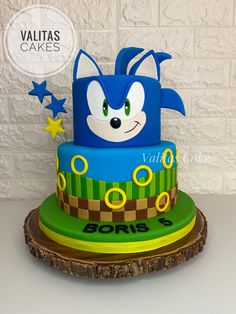 a sonic the hedgehog birthday cake on a table