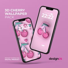 an image of a phone with cherry wallpapers on it and the text, 3d cherry wallpaper pack