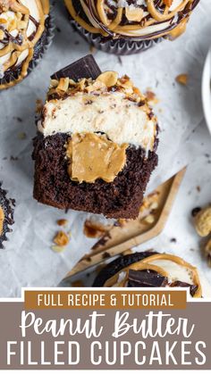 chocolate cupcakes with peanut butter frosting on top