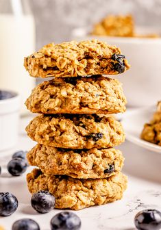 blueberry oatmeal breakfast cookies stacked on top of each other