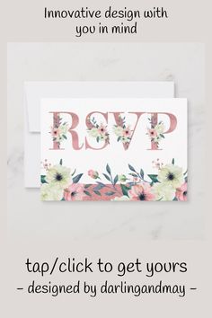 a card with flowers on it and the words r & vp written in pink