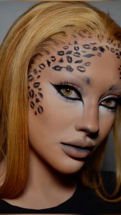 Cheetah/ Leopard makeup Leopard Makeup Halloween, Cheetah Halloween Costume, Cheetah Makeup, Tiger Makeup, Leopard Halloween, Leopard Makeup, Deer Makeup, Holloween Makeup, Animal Makeup