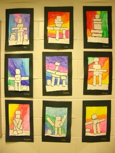 art work displayed on the wall in a classroom