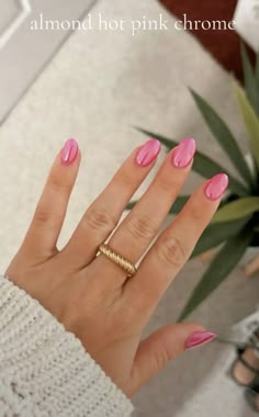 Summer Nails Chrome Pink, Cute Graduation Nail Ideas, Watermelon Chrome Nails, Hot Pink Crome Nails Almond, Pink Simple Design Nails, Trendy Nail Colors 2024, Pink Crome Nails Ideas, Dip Extension Nails, Summer Nails Oval