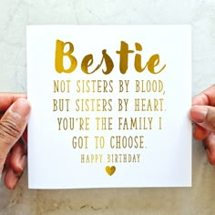 Send your bestie your wishes in style with our Gold Foil Birthday Card. This card has been gold foiled to add a touch of elegance. This is the perfect card to give to your bestie on their special day. The card features a meaningful quote 'To a wonderful best friend If I could give you one thing in this life. I would give you the ability for you to see yourself how I see you every moment of everyday. An amazing, strong, Caring bestie. And then you may understand how incredibly proud I am to call Special Friend Birthday Quotes, Best Friend Gift Card Ideas, Cute Card Ideas For Best Friend Diy, Birthday Wish Card For Best Friend, Bsf Bday Cards, Bestie Cards Diy, Birthday Quotes For Bestie, Things To Give Your Best Friend Birthday, Birthday Cards For Your Best Friend