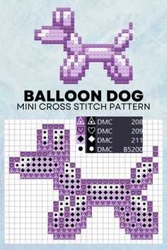 a cross stitch pattern with an image of a dog on it and the words balloon dog written