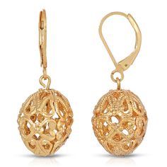 Oval Filigree Puff Drop Earrings Victorian Filigree Oval Earrings, Victorian Oval Filigree Earrings, Elegant Oval Earrings With Intricate Design, Gold Oval Earrings With Intricate Design, Ornate Oval Pierced Earrings, Yellow Gold Oval Filigree Earrings, Oval Filigree Earrings For Wedding, Oval Yellow Gold Filigree Earrings, Oval Yellow Gold Earrings With Intricate Design