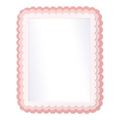 a square mirror with scalloped edges in pink and white on a white background