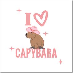 i love capybara with pink hat and stars on it's back